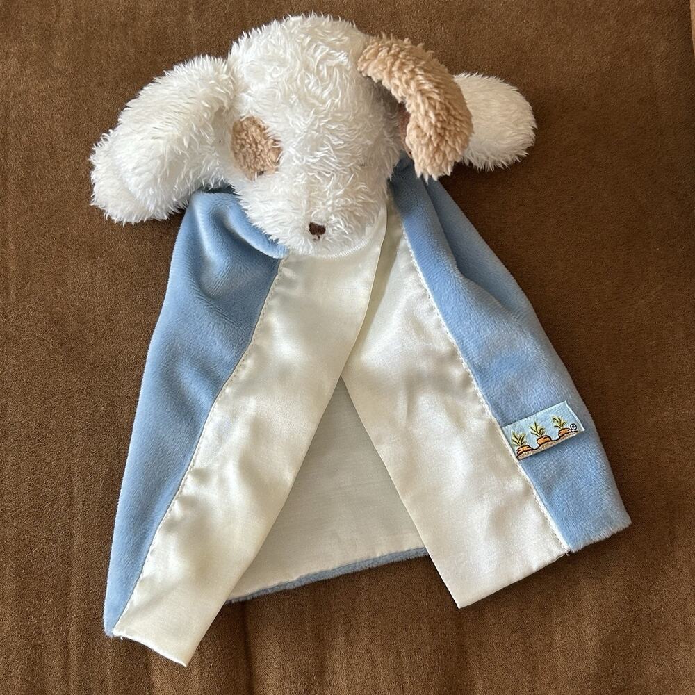 Puppy Lovey Bunnies by the Bay Blue Dog Security Blanket Paci Loop Satin EUC